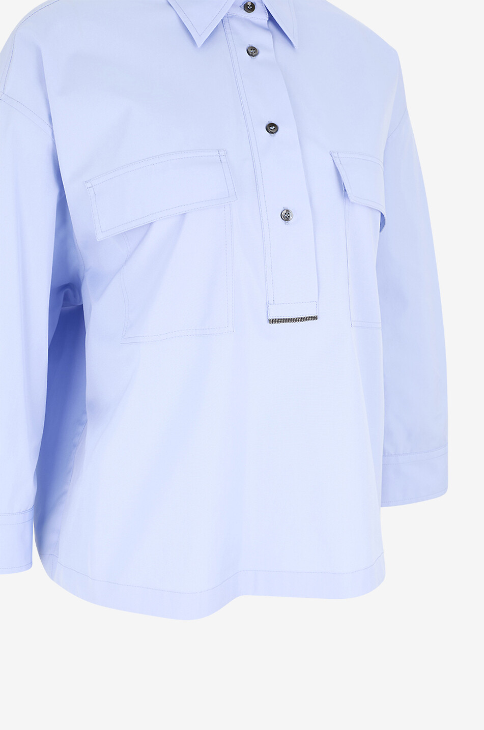 BRUNELLO CUCINELLI Weites Popeline-Hemd mit Dreiviertelärmeln Monili Damen HELLBLAU 3