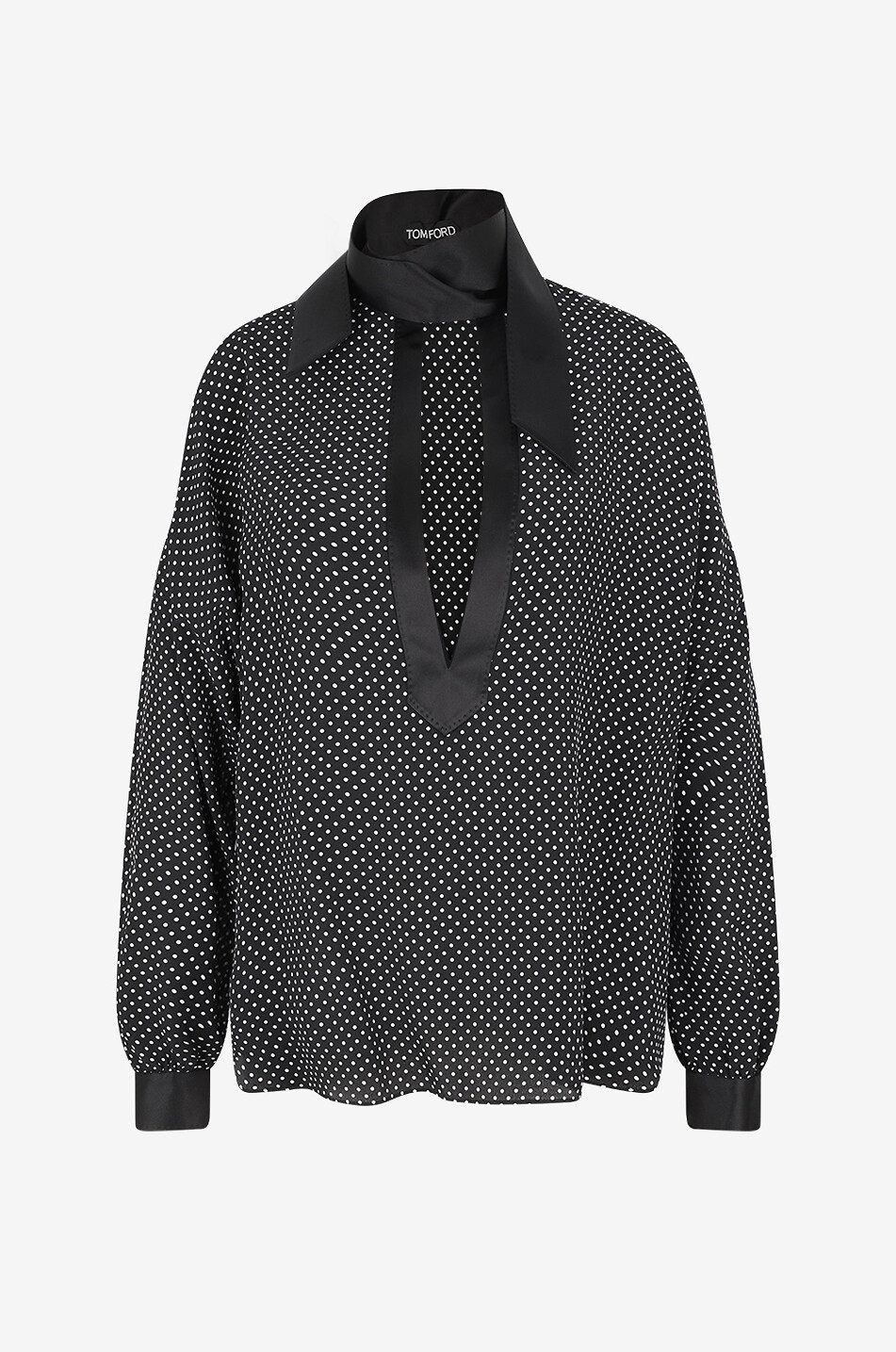 TOM FORD Blouse ample à lavallière en soie à pois et détails smoking Femme NOIR 1