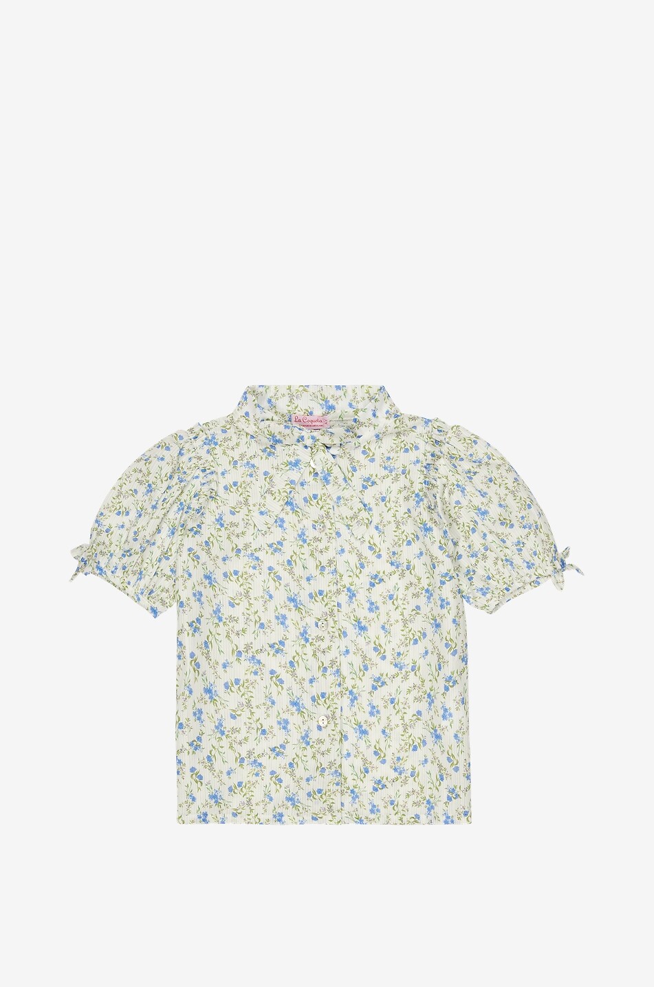 Aranza girl's floral print short-sleeved pussy bow shirt