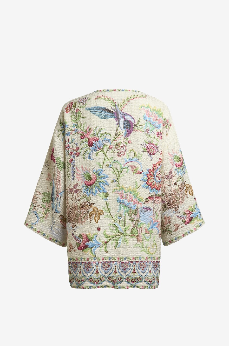 ETRO Bird and flower printed textured short V-neck kimono jacket Women MULTI COLOURED 2
