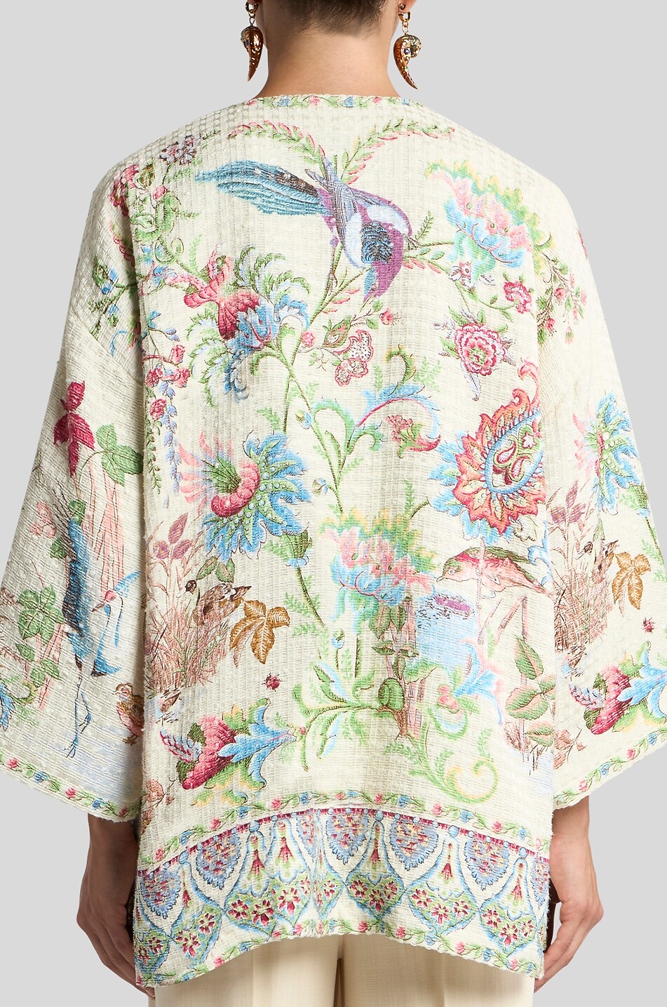 ETRO Bird and flower printed textured short V-neck kimono jacket Women MULTI COLOURED 4