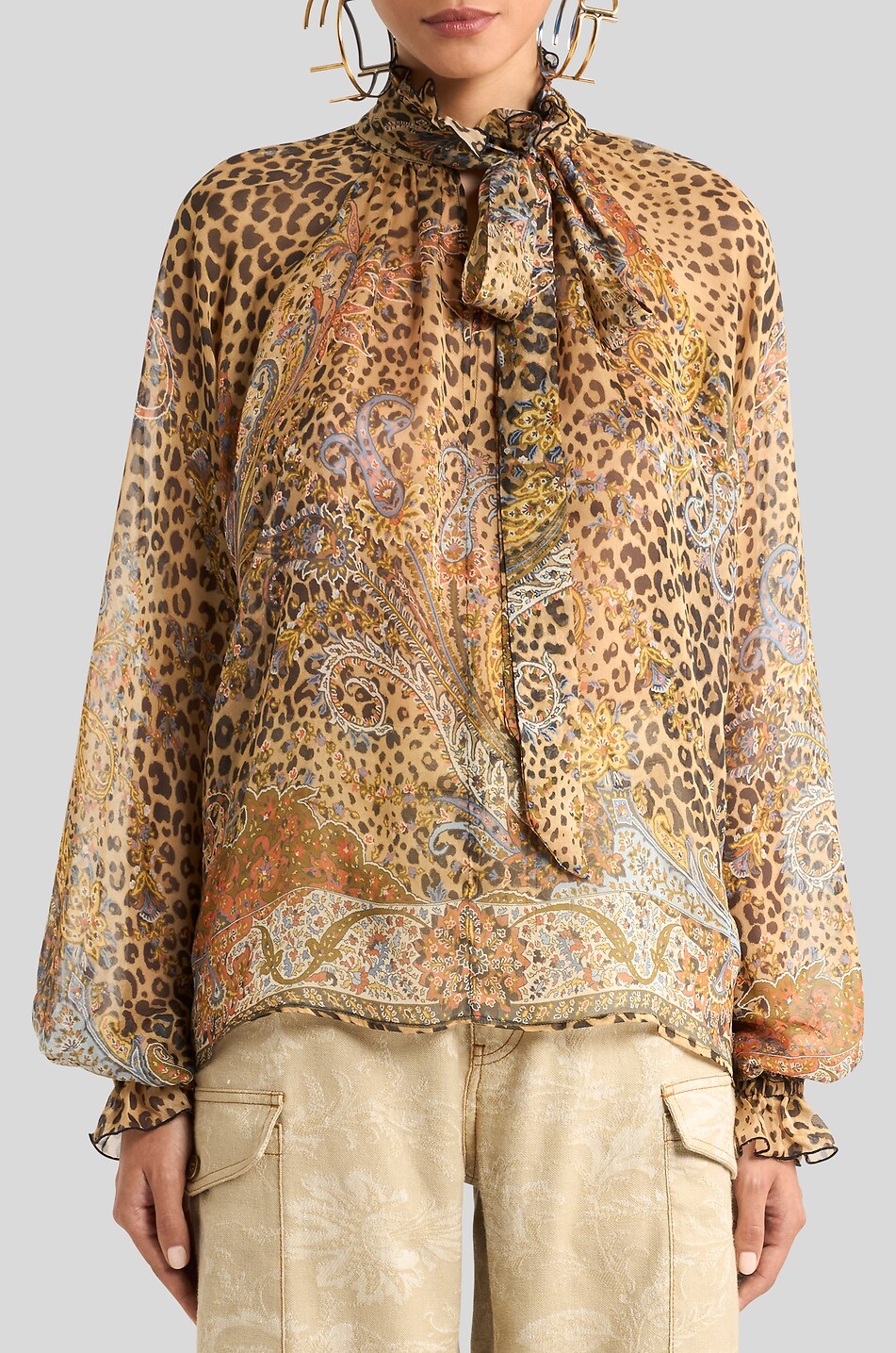 ETRO Animal Paisley silk chiffon blouse with necktie Women MULTI COLOURED 3