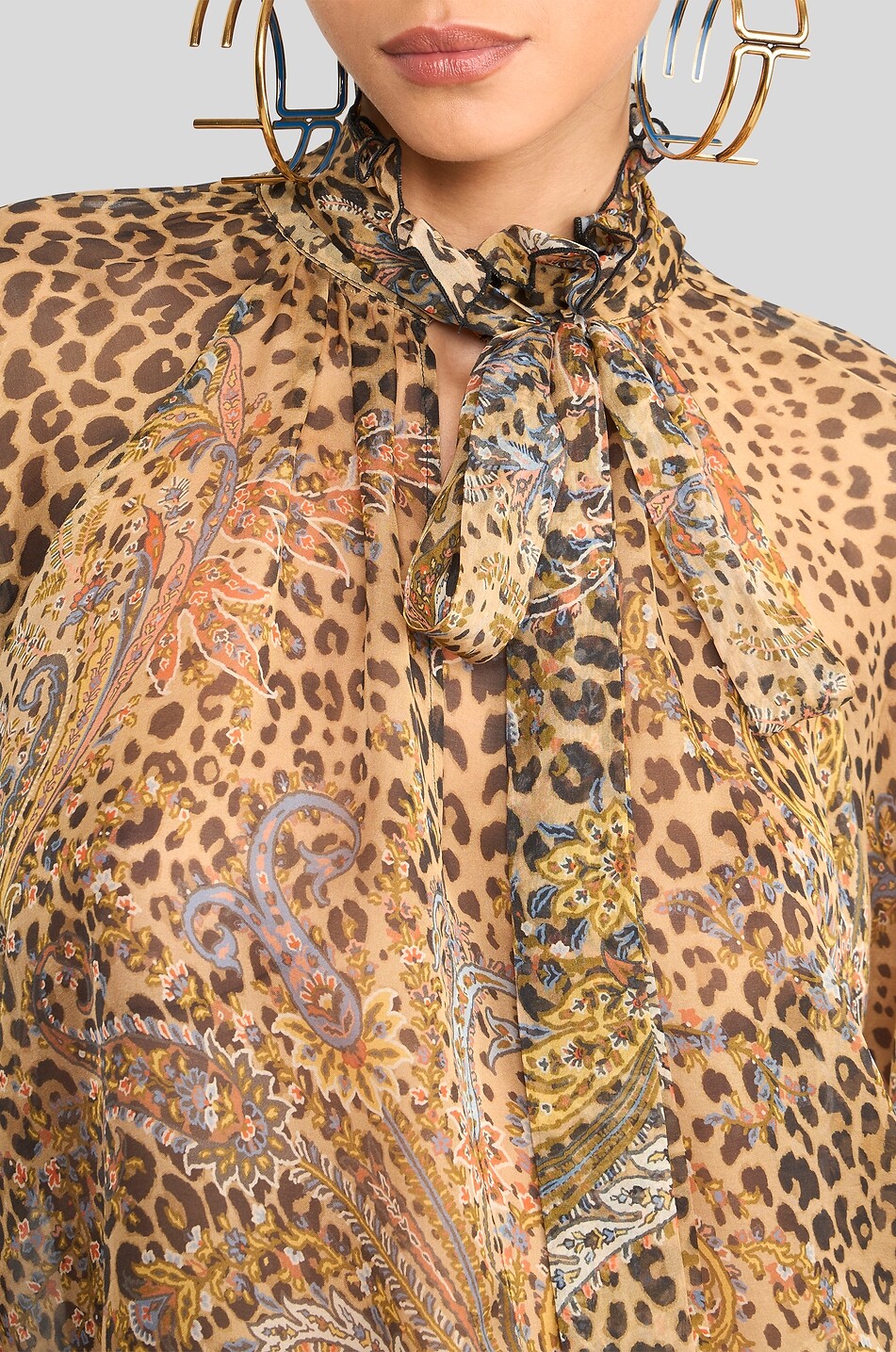 ETRO Animal Paisley silk chiffon blouse with necktie Women MULTI COLOURED 5