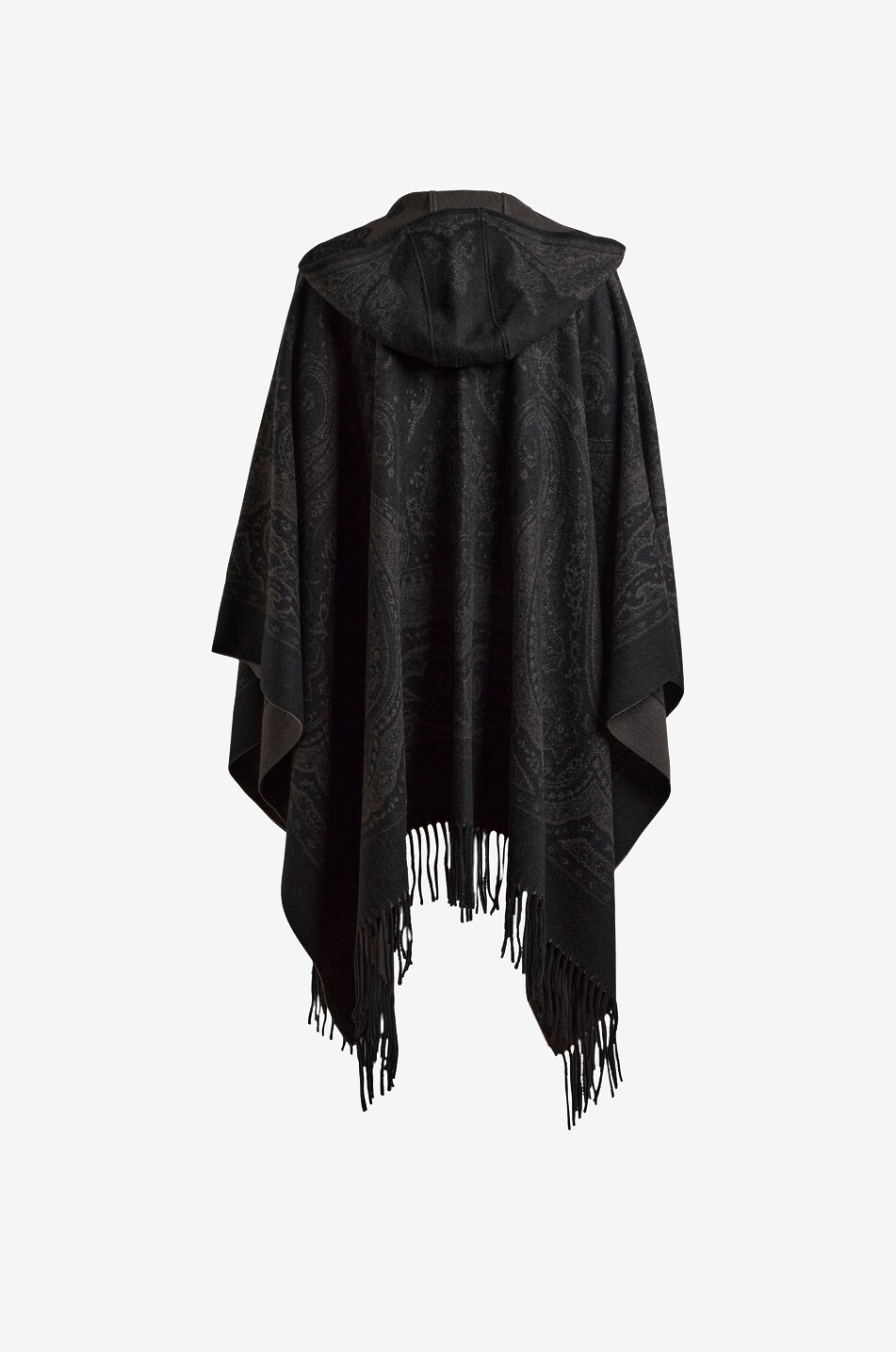 ETRO Cape à capuche en jacquard de laine à franges Femme NOIR 2