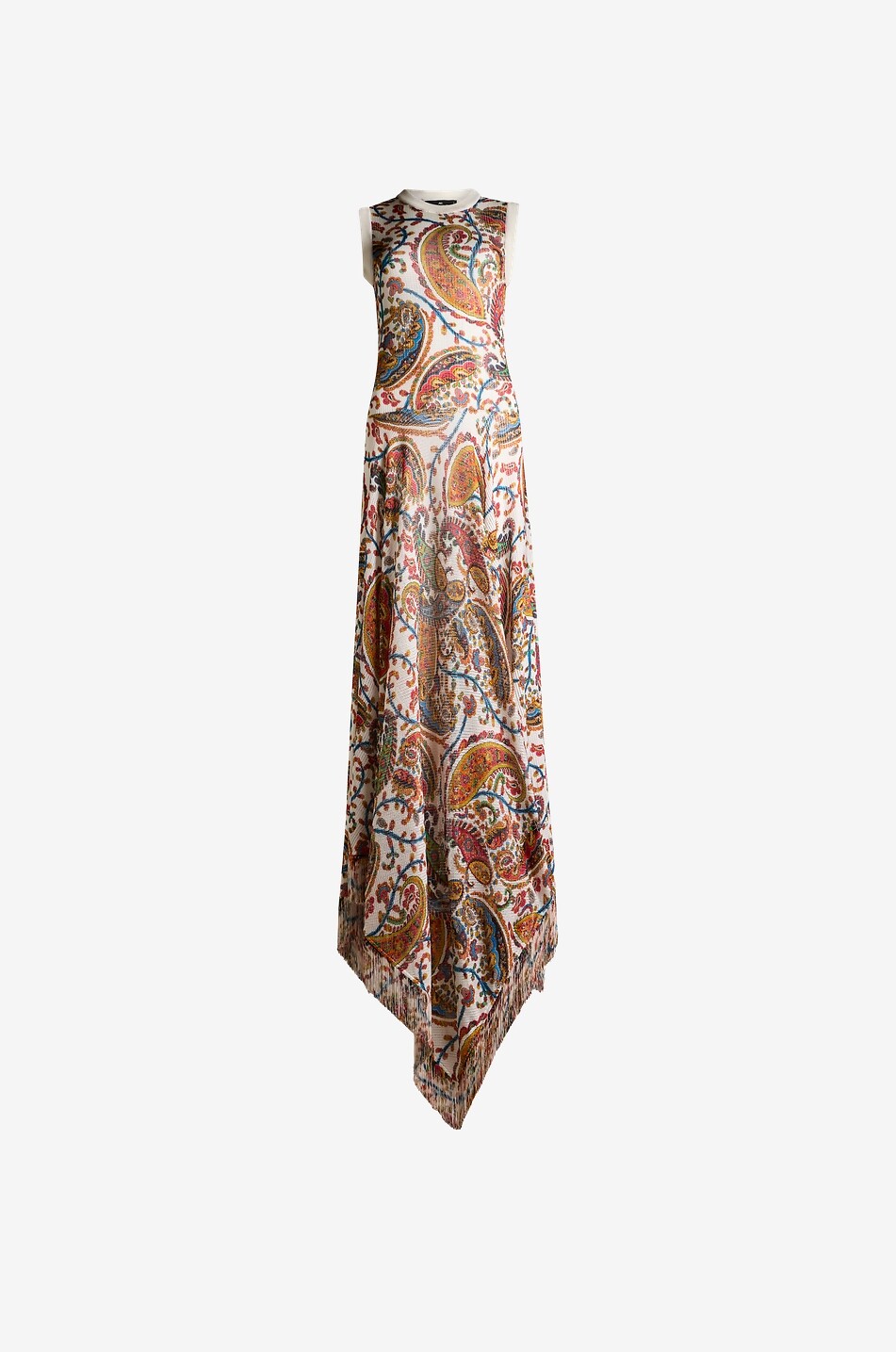 Paisley printed asymmetric long knit tank dress