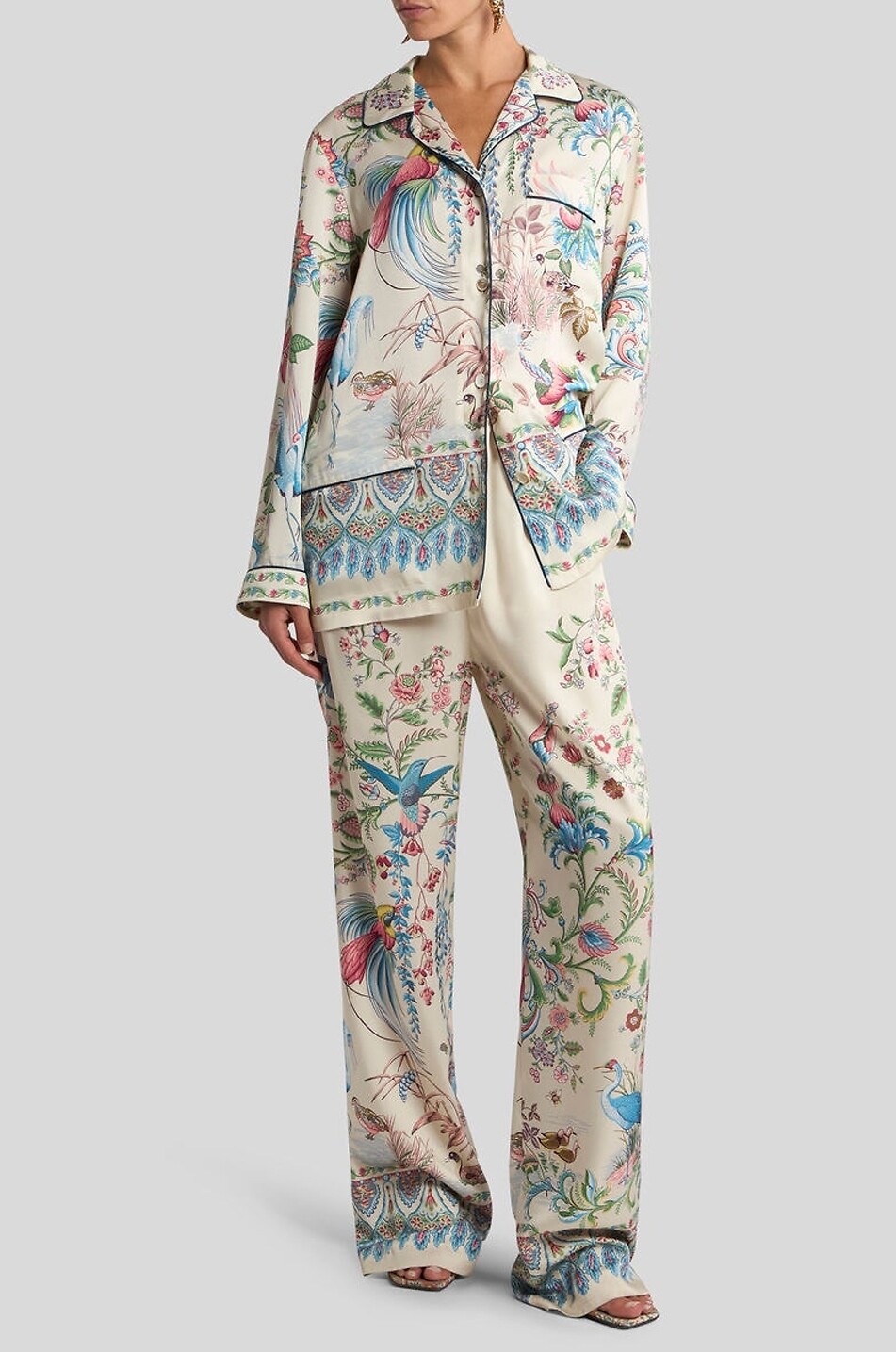ETRO Wide-leg floral and bird printed twill trousers Women MULTI COLOURED 5