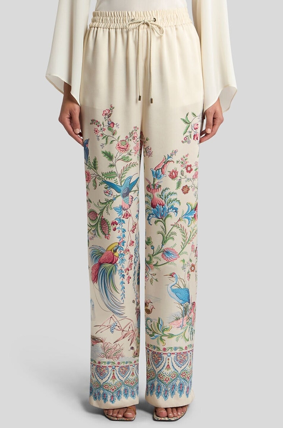 ETRO Wide-leg floral and bird printed twill trousers Women MULTI COLOURED 2