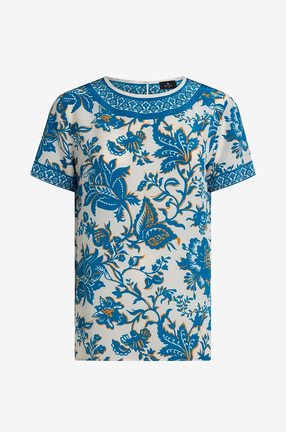 Kurzarm-Seiden-T-Shirt Paisley Allover