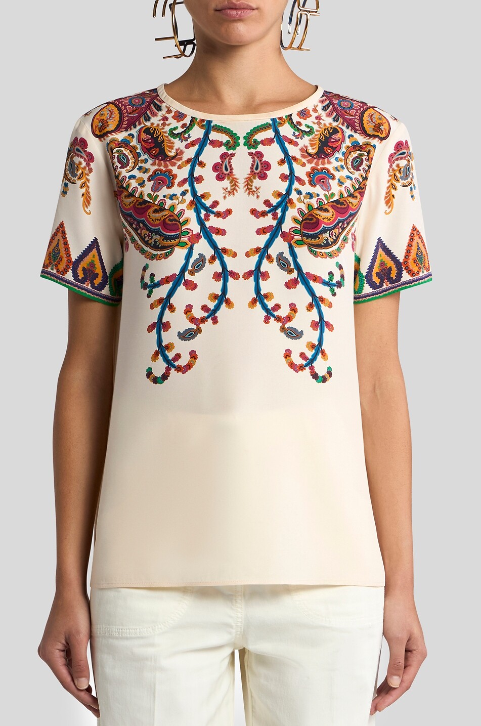 ETRO Kurzarm-T-Shirt aus Seide mit Print Floral Paisley Placé Damen BUNT 3