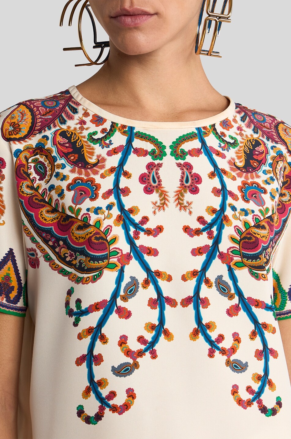 ETRO Kurzarm-T-Shirt aus Seide mit Print Floral Paisley Placé Damen BUNT 5