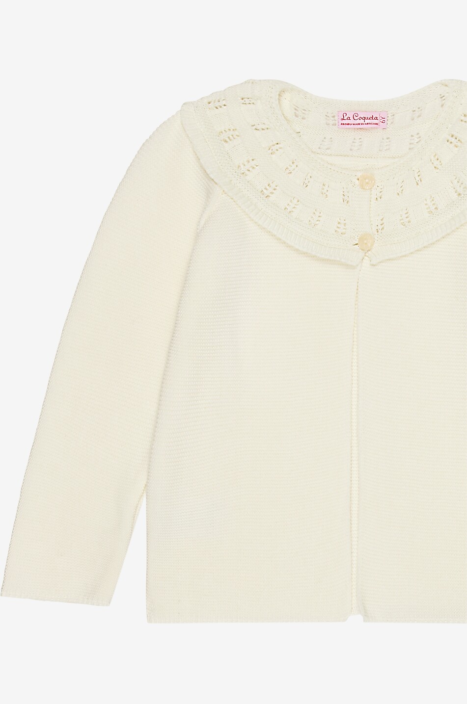 LA COQUETA Cardigan fille à col ajouré en coton Arcona Fille BLANC CASSE 3