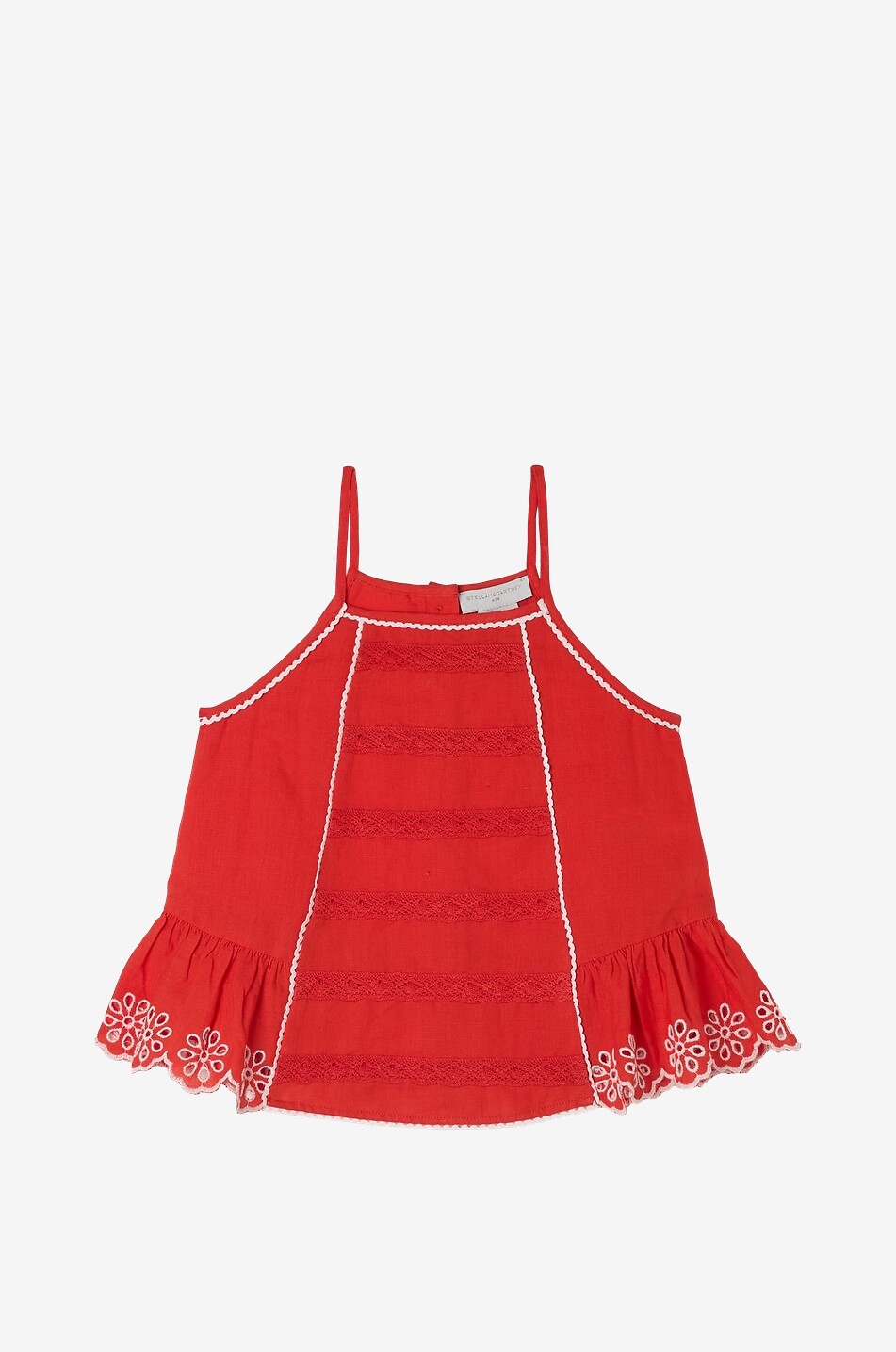 Openwork embroidered girls' strappy cotton and linen top