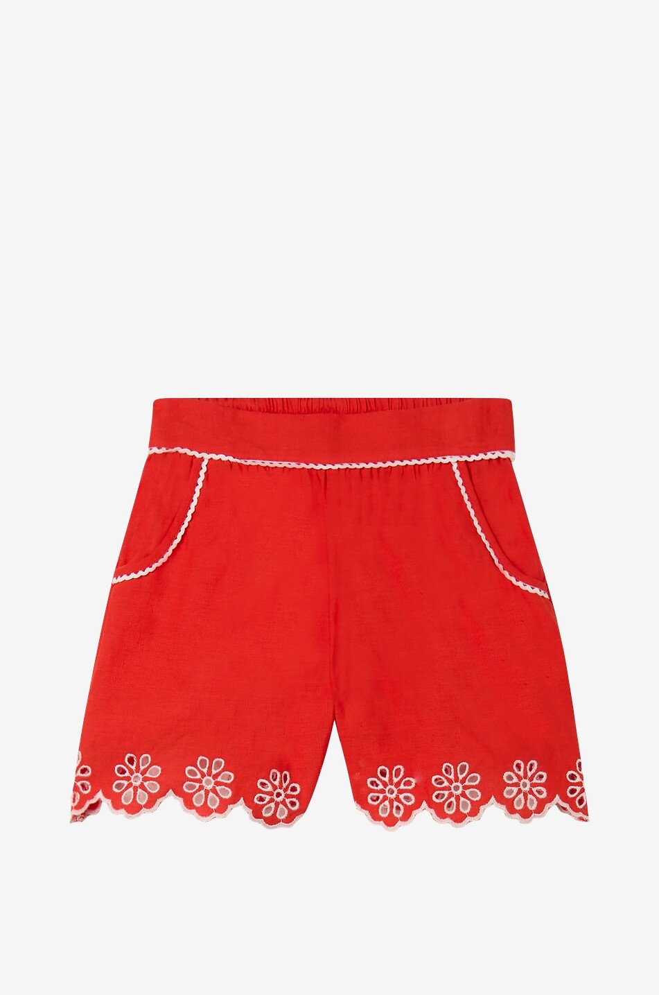 Girls' linen blend shorts with openwork embroidery