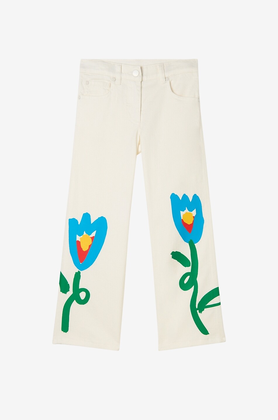 STELLA McCARTNEY KID Tulips girls' cotton straight-leg jeans Girl EGGSHELL 1