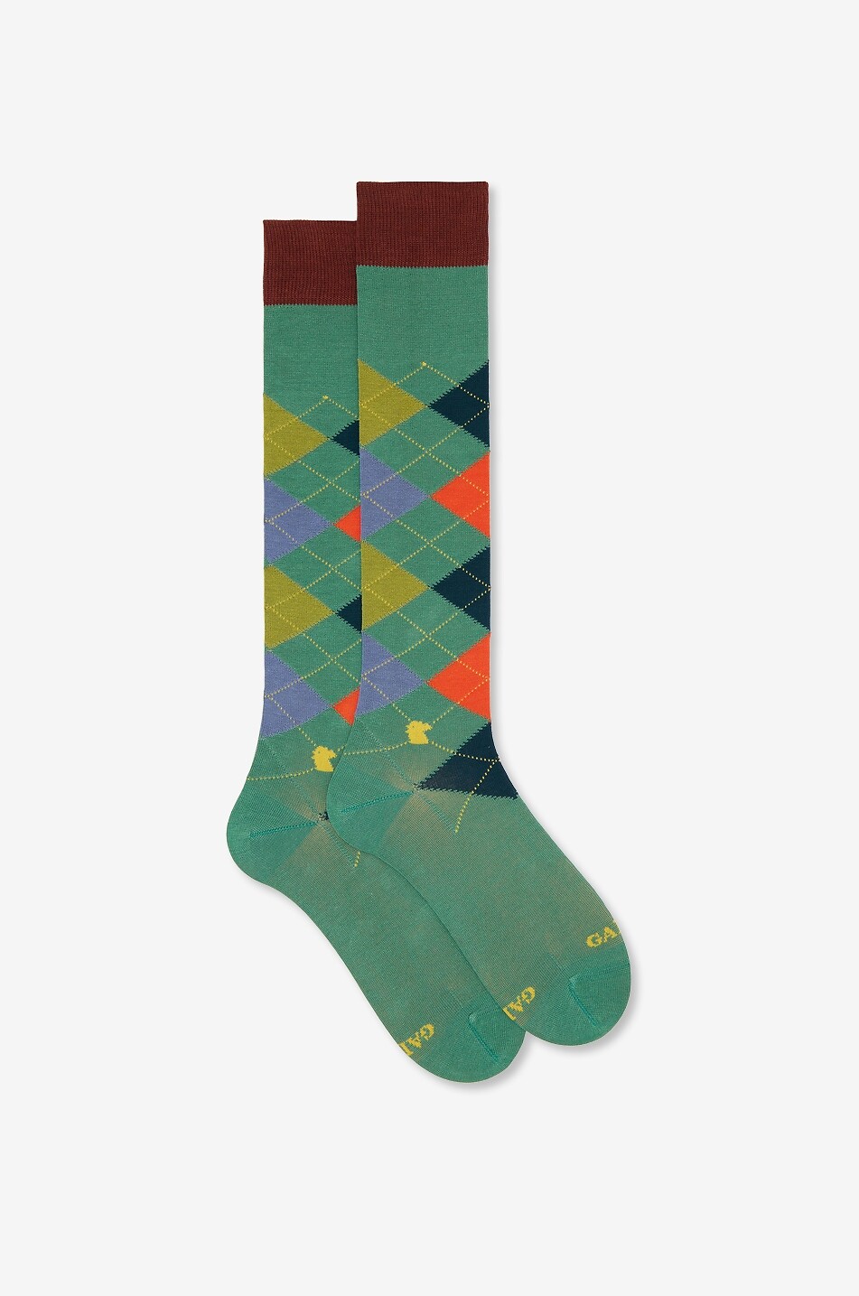 GALLO Lange Baumwollsocken mit Argyle-Motiv Herren MITTELGRÜN 1