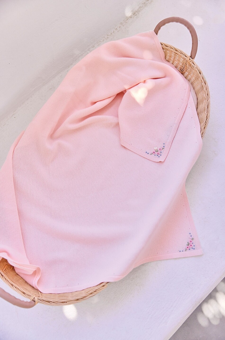 TARTINE ET CHOCOLAT Flower-embroidered knit cotton baby blanket Baby LIGHT PINK 2