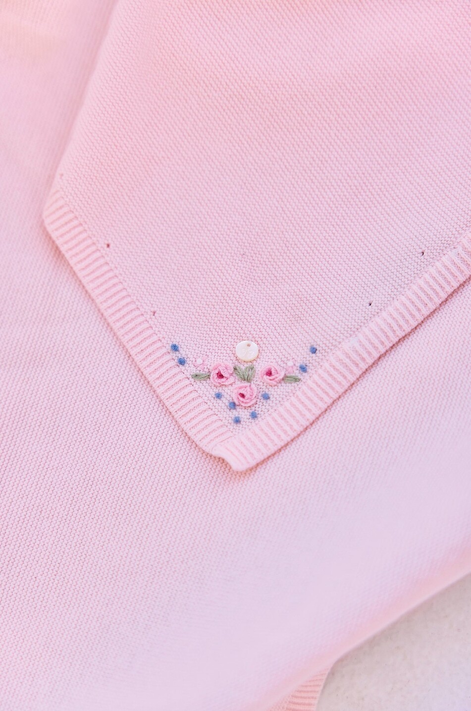 TARTINE ET CHOCOLAT Flower-embroidered knit cotton baby blanket Baby LIGHT PINK 1