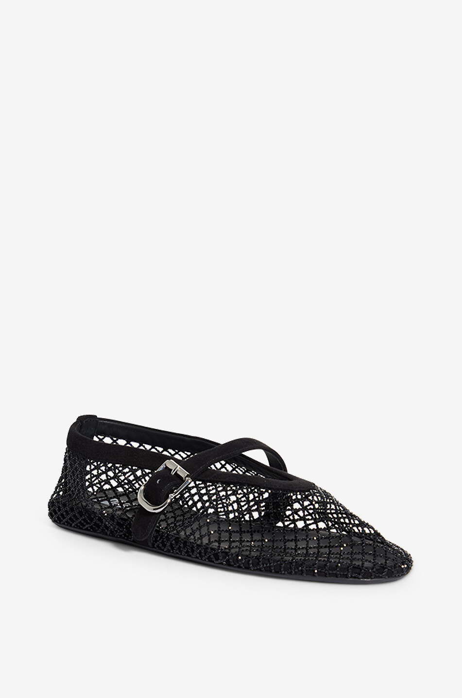 Ballerines à bout rond en résille ornées de strass