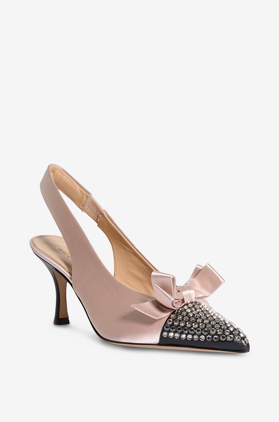 Alba 75 rhinestone-embellished satin sling-back pumps