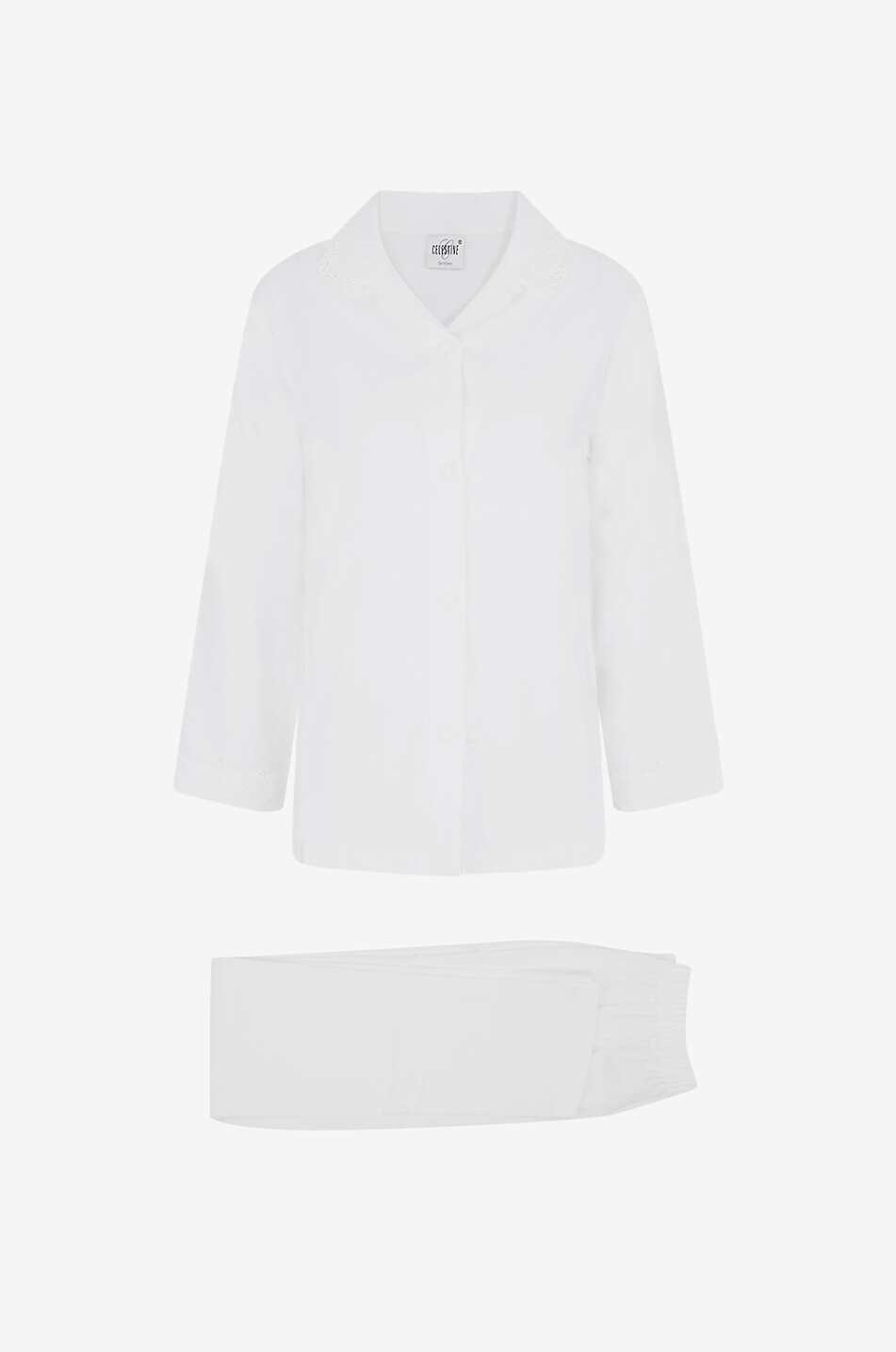 CELESTINE Pyjama en flanelle et guipure Leona Femme BLANC 1