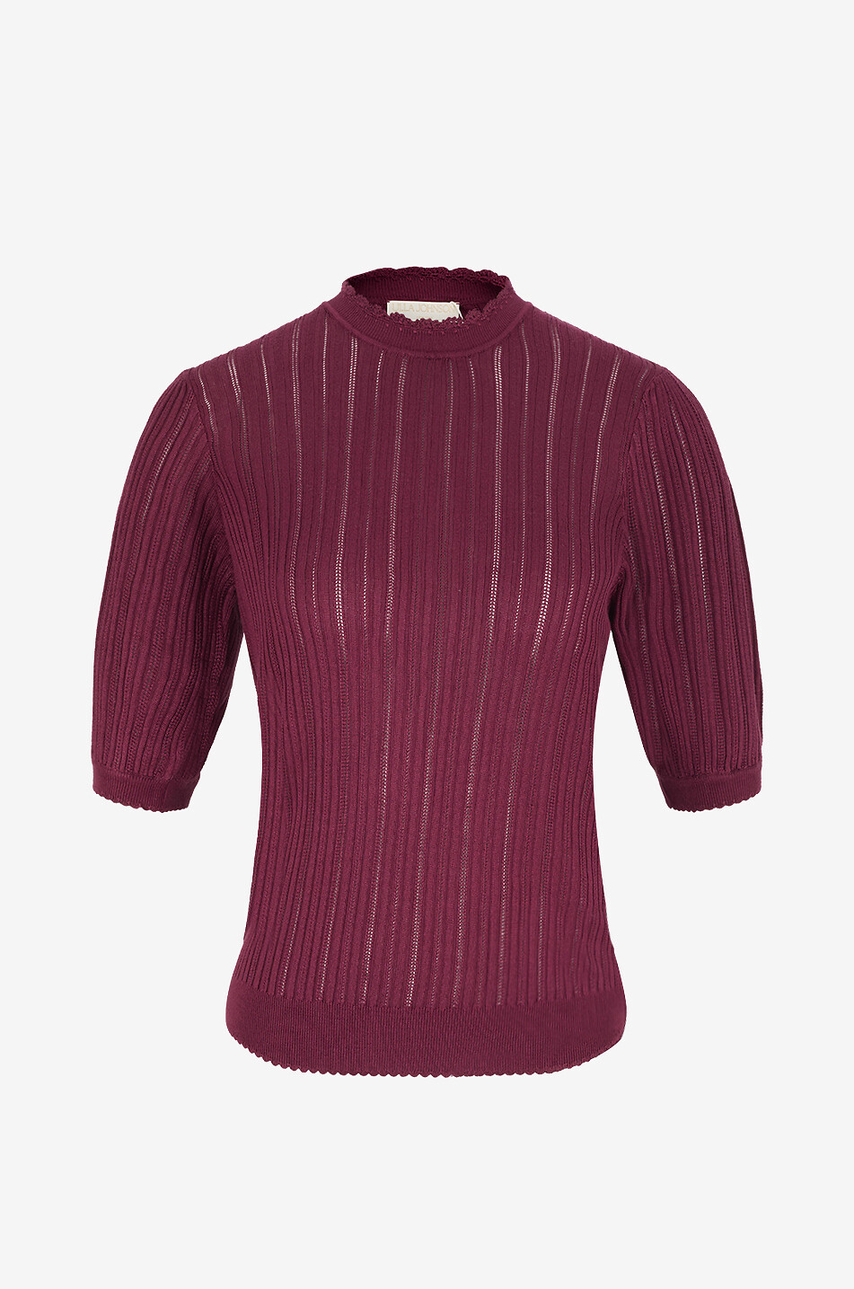 ULLA JOHNSON Top en maille ajourée manches bouffantes Gemma Femme ROUGE FONCÉ 1