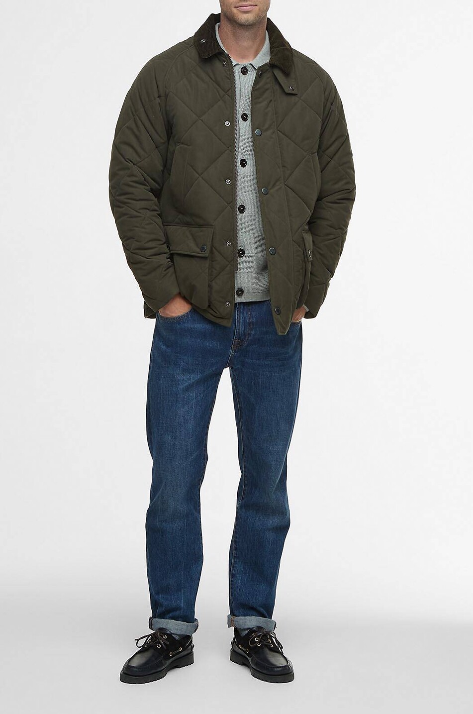 BARBOUR Modern Bedale corduroy collar quilted wax cloth jacket Men GREEN 3