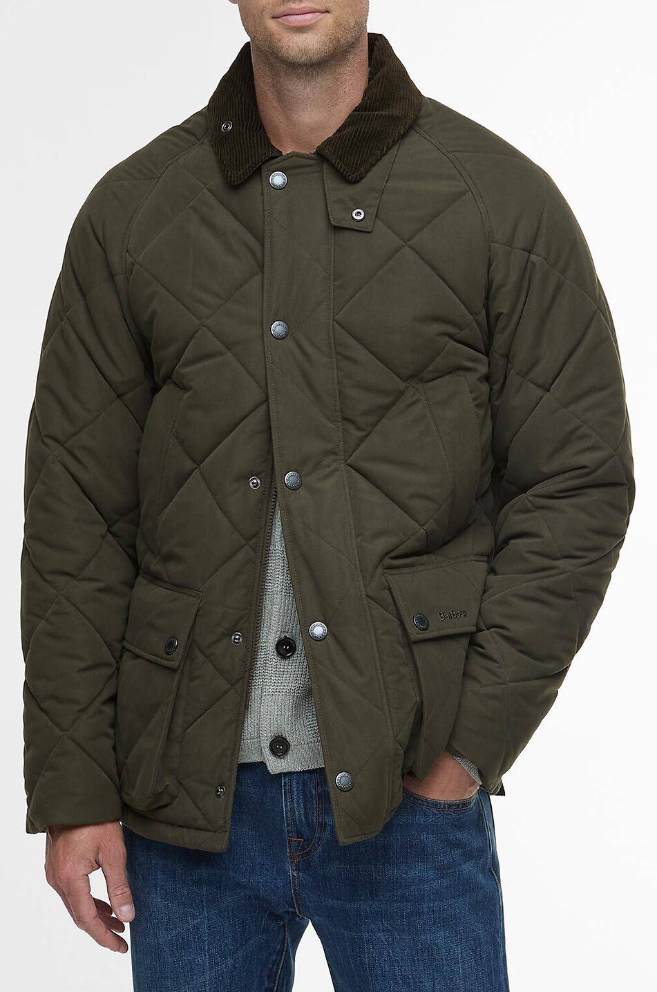 BARBOUR Modern Bedale corduroy collar quilted wax cloth jacket Men GREEN 5