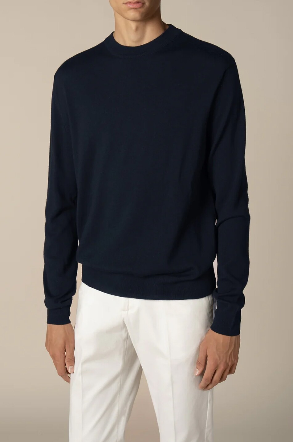 AURELIEN Pull à col rond en laine mérinos City Crew Homme BLEU FONCE 2