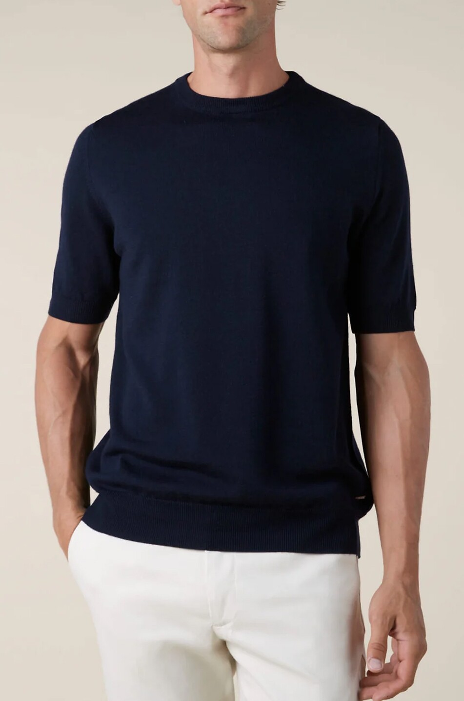 AURELIEN Kurzarm-Pullover aus Cashwool-Wolle Herren DUNKELBLAU 3