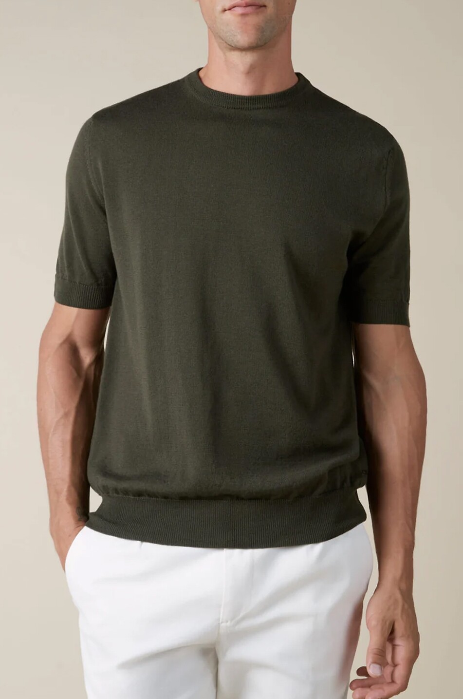 AURELIEN Pull à manches courtes en laine Cashwool Homme VERT FONCÉ 3