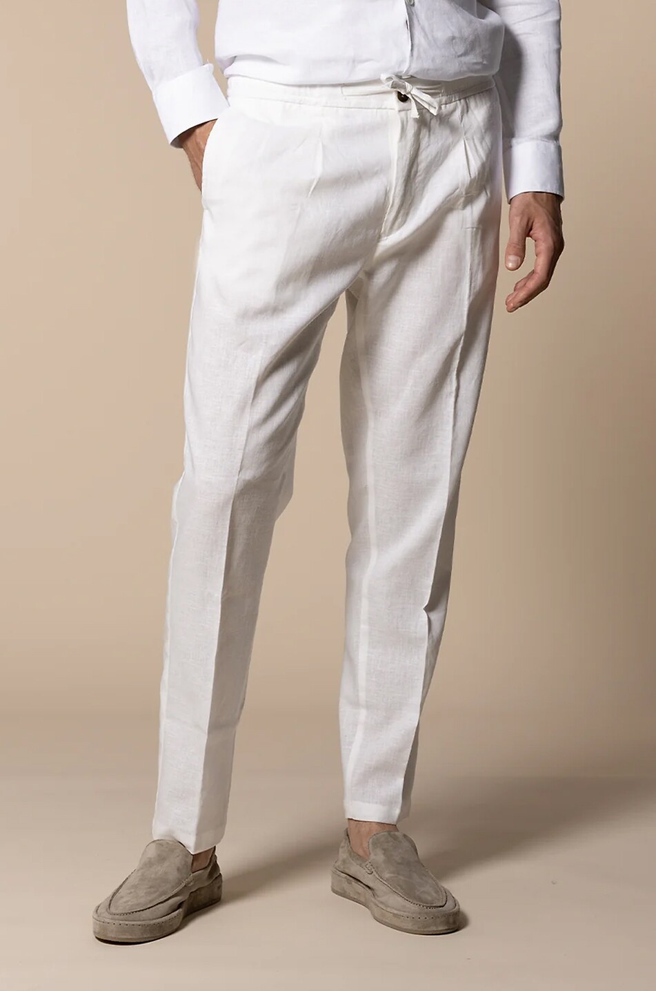 AURELIEN Seaside slim fit linen trousers Men EGGSHELL 3