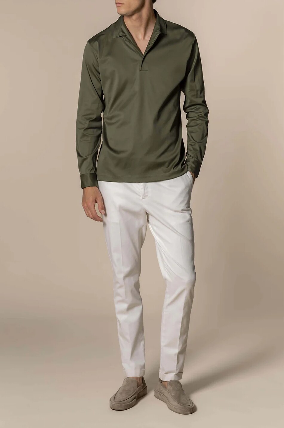 AURELIEN Aur1 long-sleeved cotton piqué polo shirt Men LIGHT GREEN 3