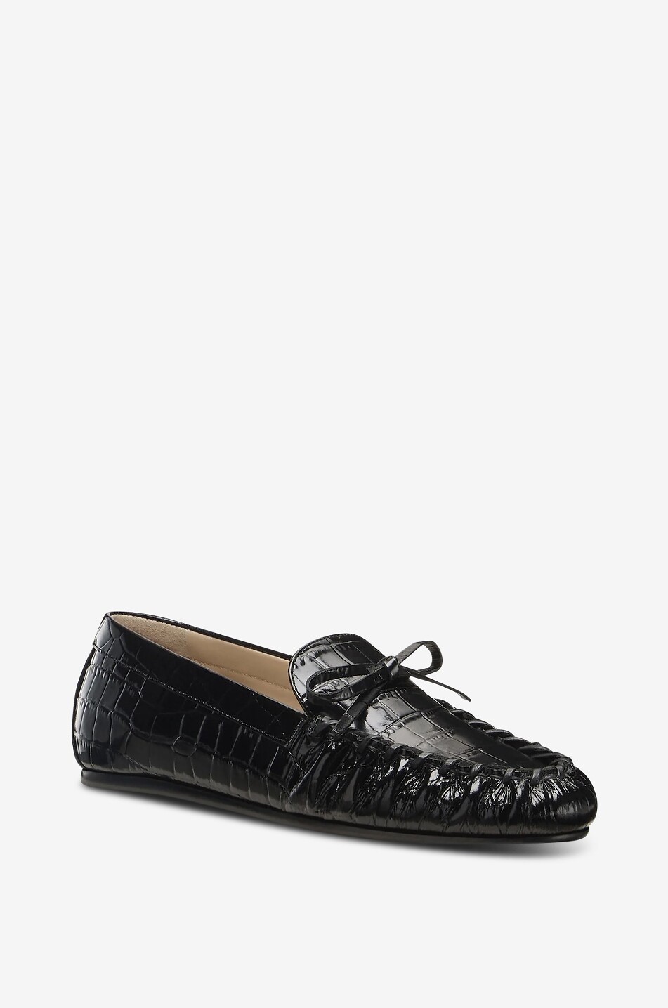 STUART WEITZMAN Britt crocodile-effect leather bow loafers Women BLACK 2