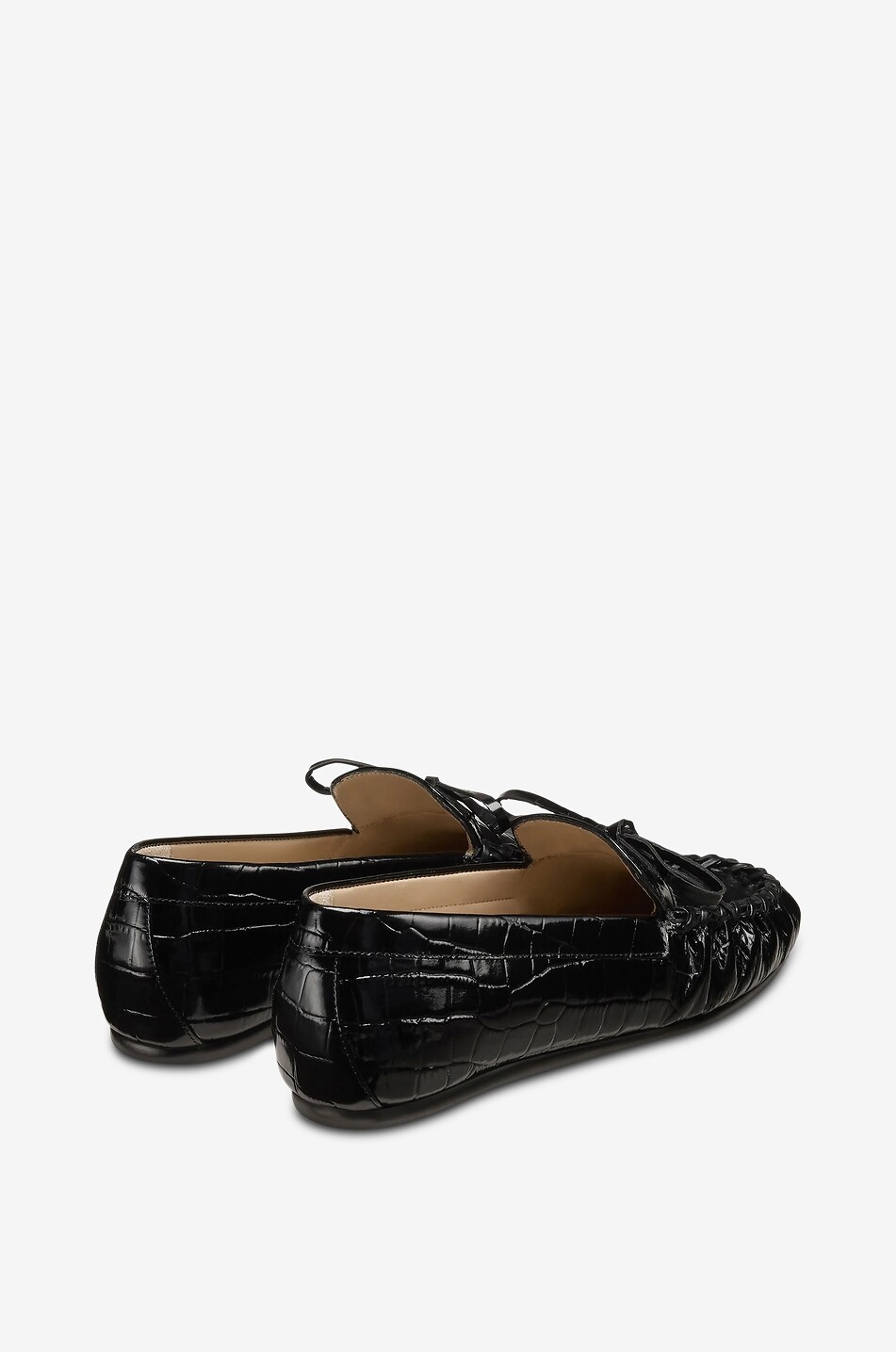 STUART WEITZMAN Britt crocodile-effect leather bow loafers Women BLACK 3