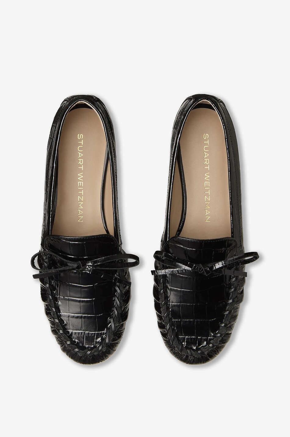STUART WEITZMAN Britt crocodile-effect leather bow loafers Women BLACK 4