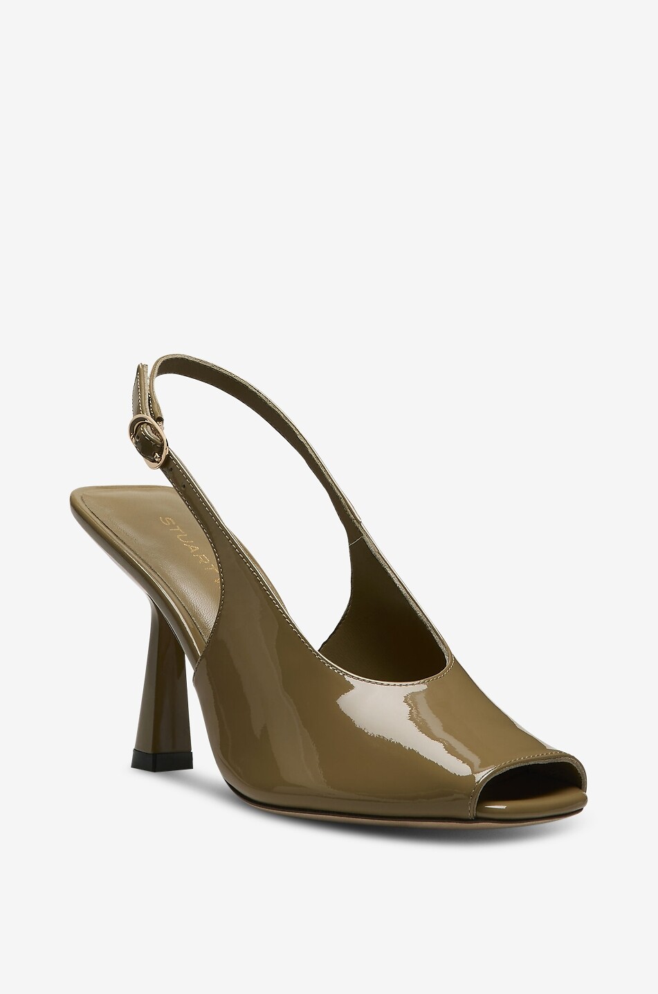 STUART WEITZMAN Val 85 leather slingback peep-toe pumps Women DARK KHAKI 2