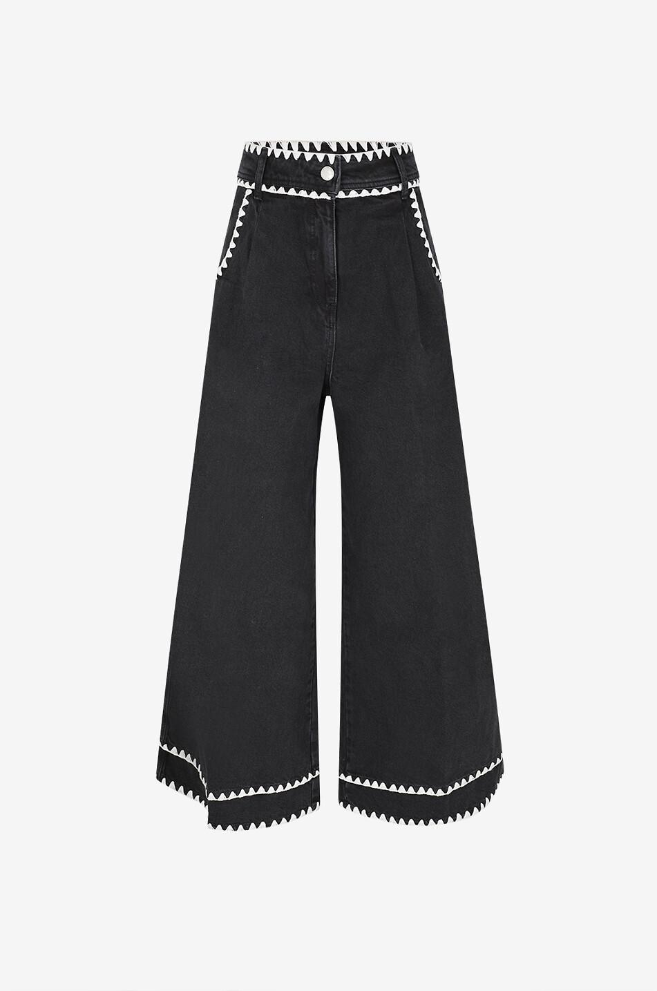 FARM RIO Romantic Crochet high-rise wide-leg jeans Women BLACK 1