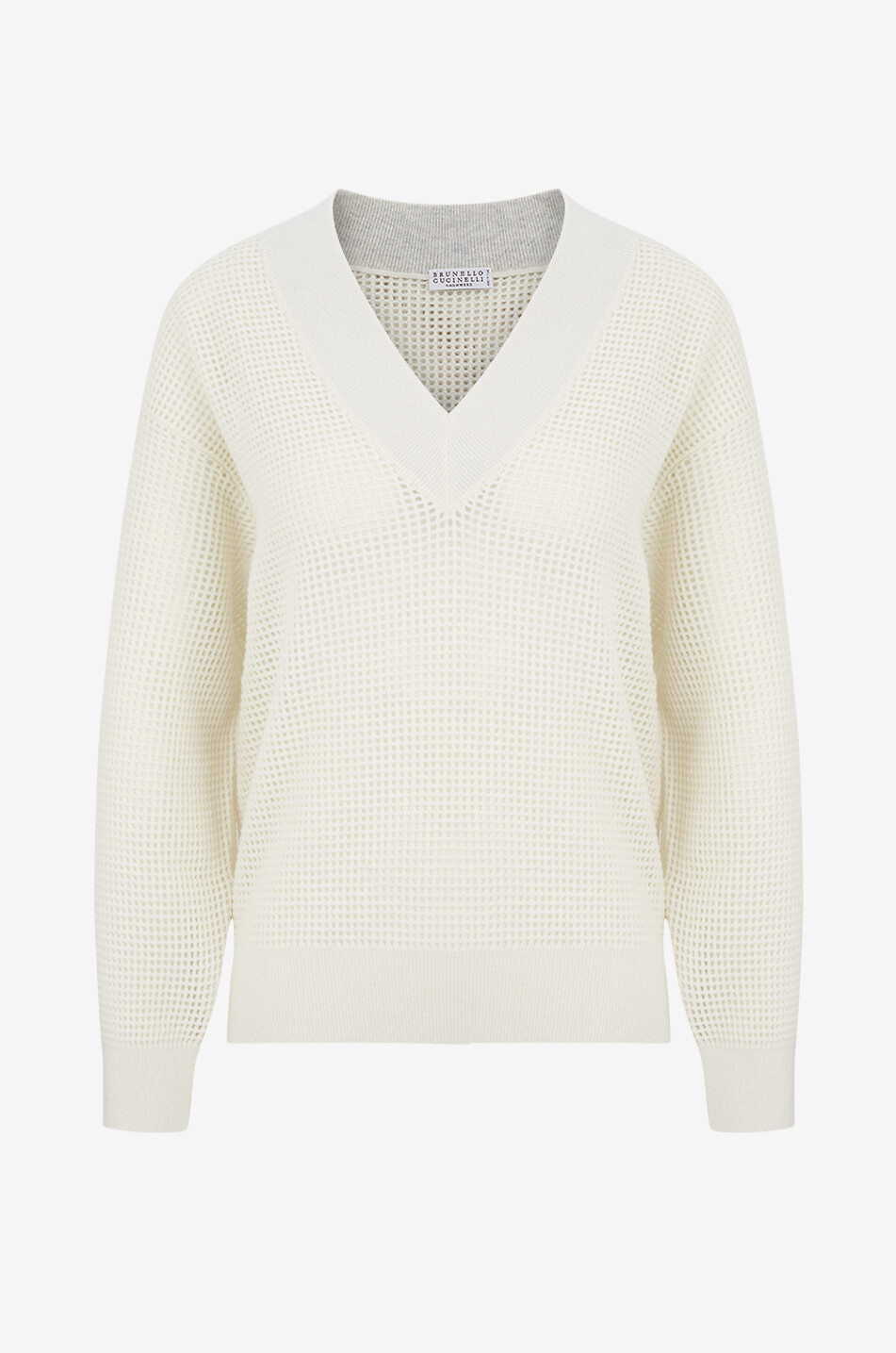BRUNELLO CUCINELLI V-neck cashmere net jumper Women EGGSHELL 1