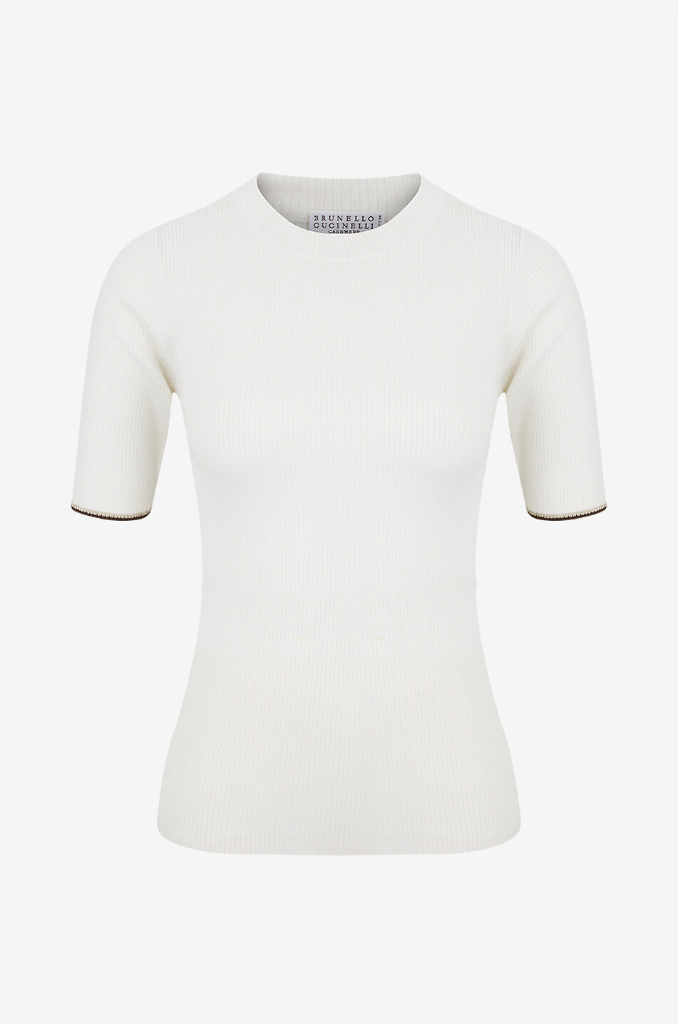 BRUNELLO CUCINELLI Gerippter Kurzarm-Schlauchpullover aus Kaschmir und Seide Damen WEISS 1