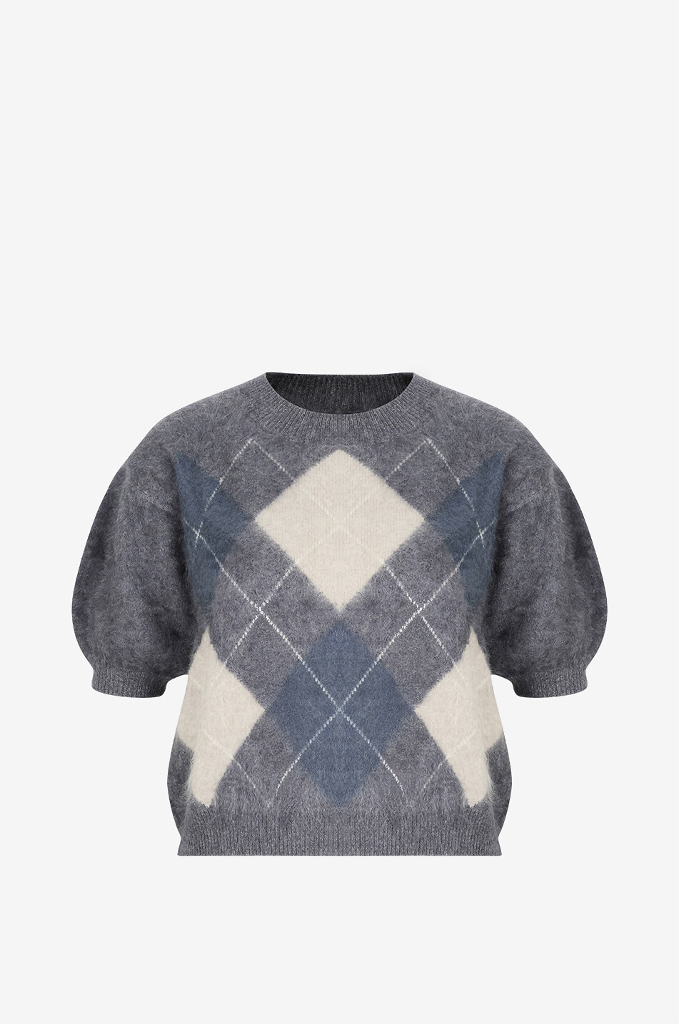 LISA YANG Kaschmir-Pullover mit Argyle-Motiv und kurzen Puffärmeln Juniper Damen BUNT 1