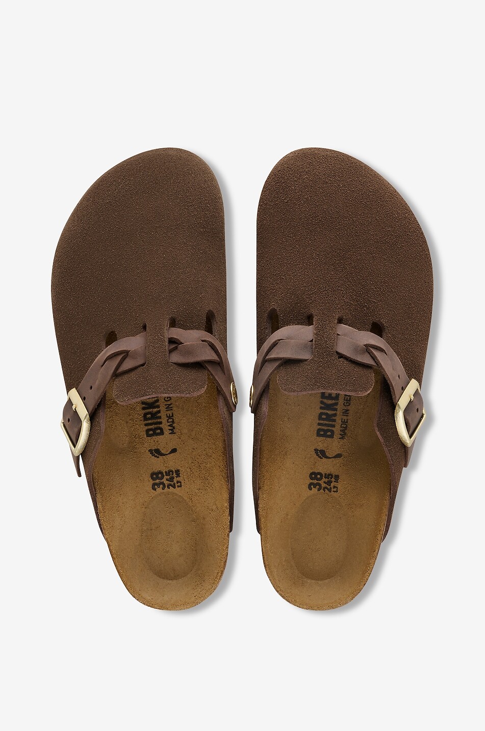 BIRKENSTOCK Boston Braided suede clogs with leather braid Women DARK BROWN 7