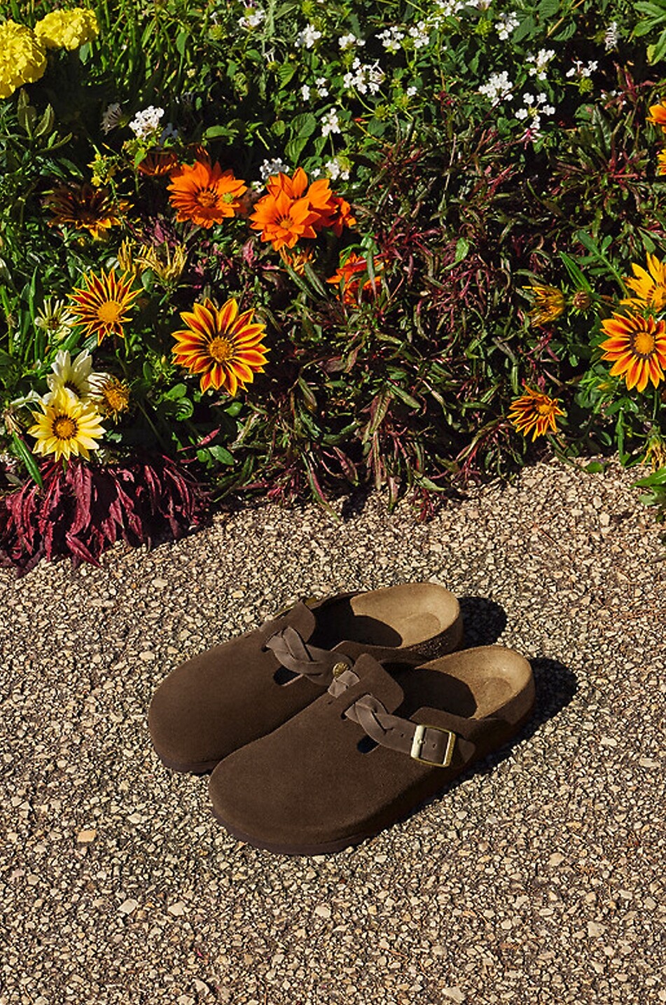 BIRKENSTOCK Boston Braided suede clogs with leather braid Women DARK BROWN 5