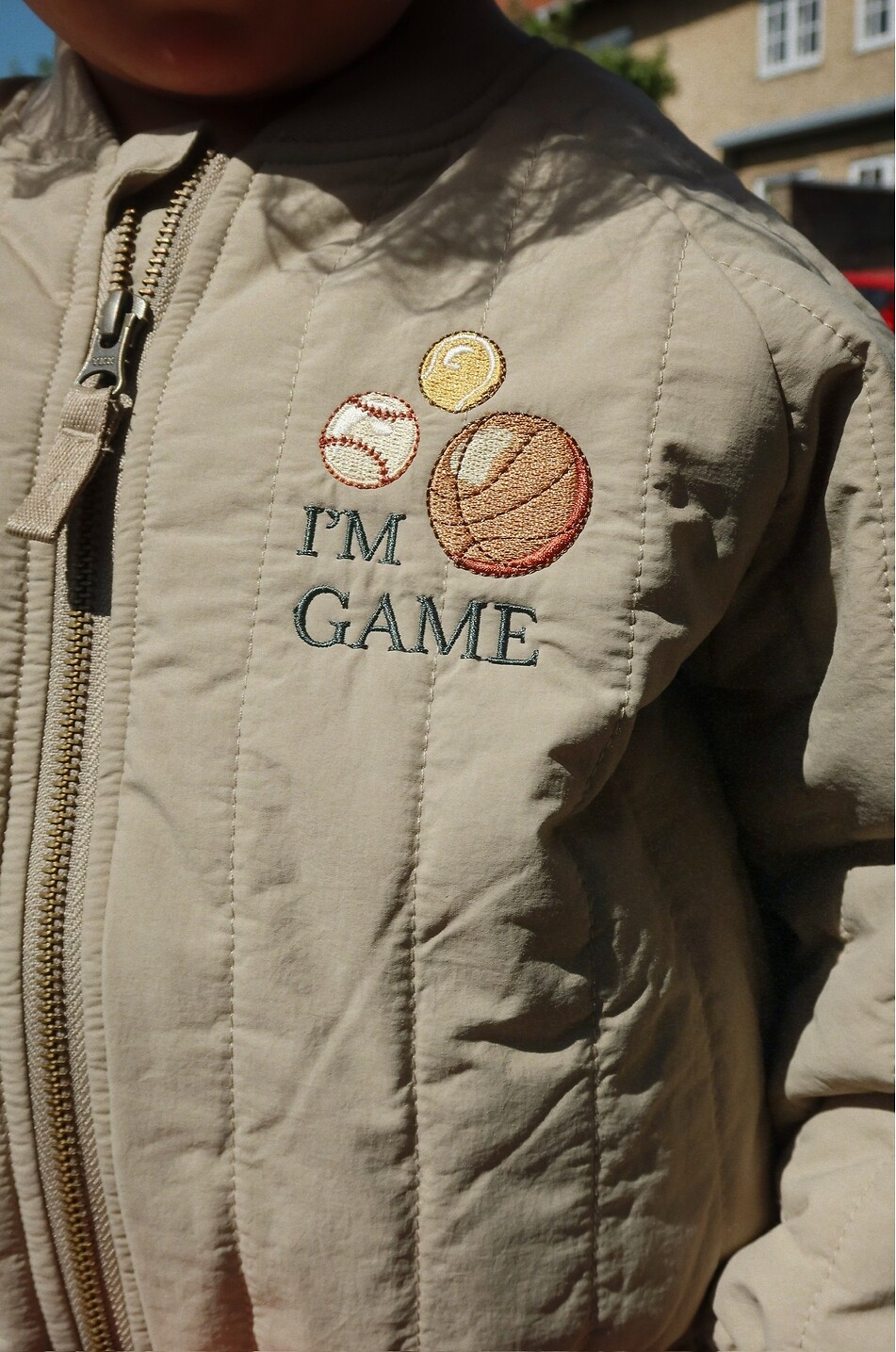 KONGES SLØJD Juno I'm Game Laurel Oak boys' quilted nylon embroidered bomber jacket Boy KHAKI 5
