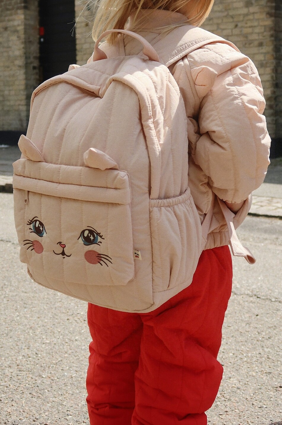 KONGES SLØJD Juno Kitty embroidered quilted backpack for girls Girl LIGHT PINK 3