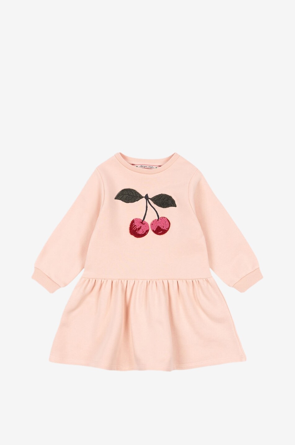 Lou Evening Sand girl's cherry embroidered sweat dress