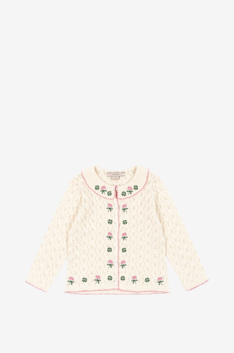 Rosier floral embroidered openwork cotton baby cardigan