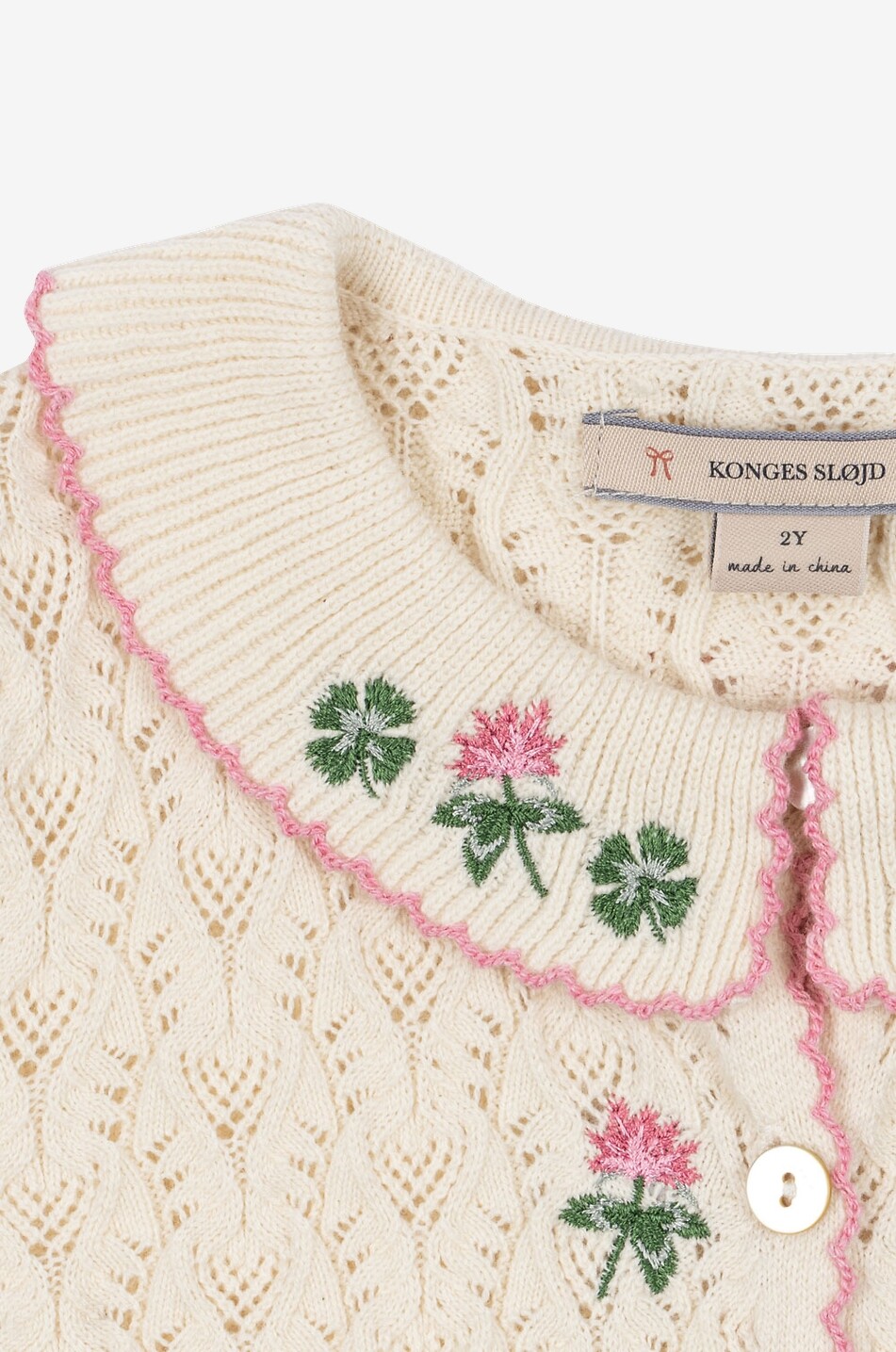 KONGES SLØJD Rosier floral embroidered openwork cotton baby cardigan Baby EGGSHELL 4