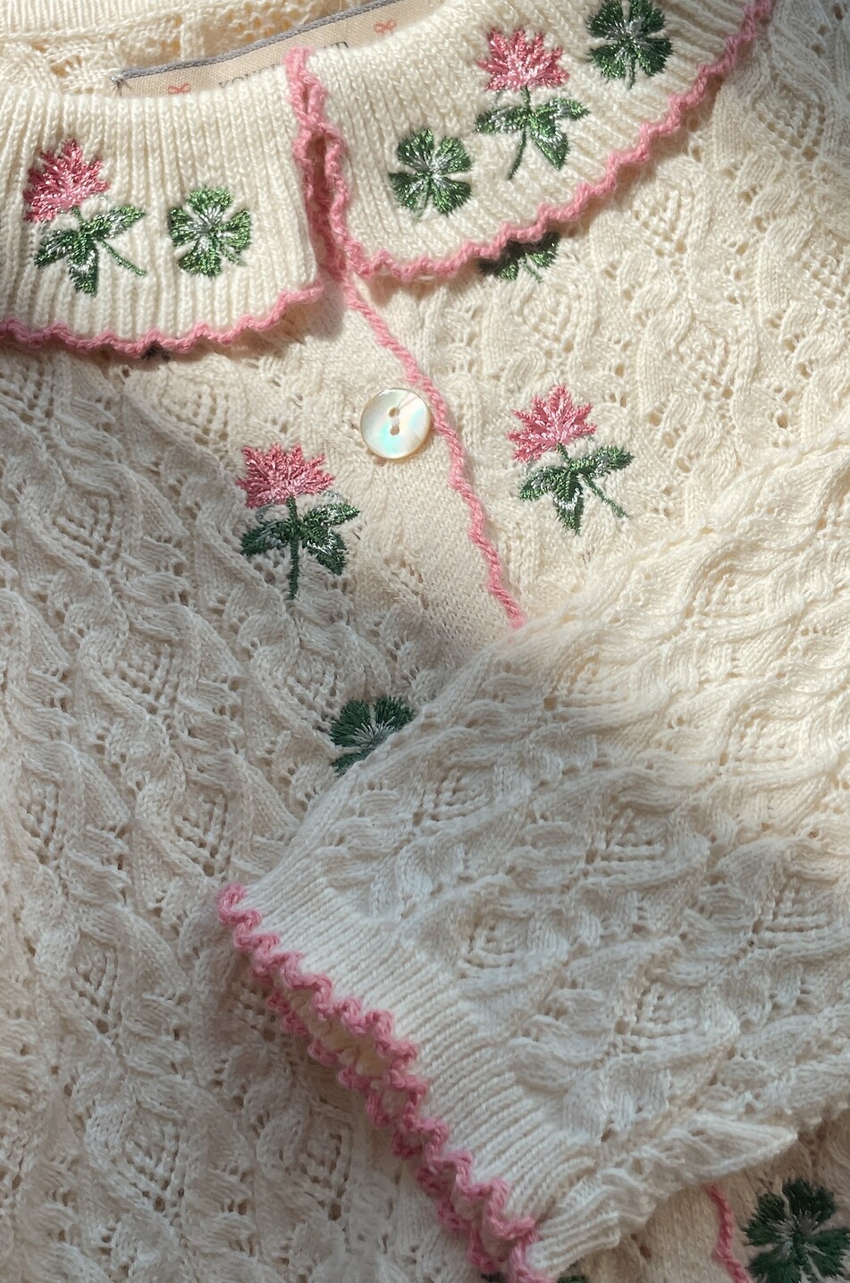 KONGES SLØJD Rosier floral embroidered openwork cotton baby cardigan Baby EGGSHELL 3