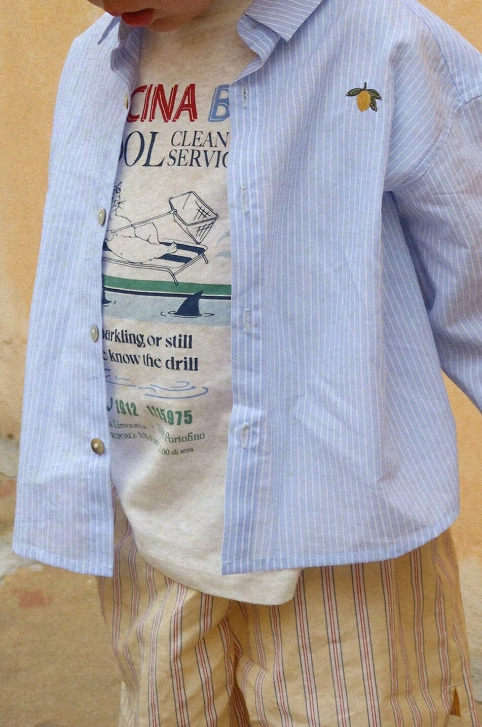 KONGES SLØJD Gestreiftes Jungen-Hemd mit Stickerei aus Bio-Baumwolle Wes Junge HELLBLAU 4