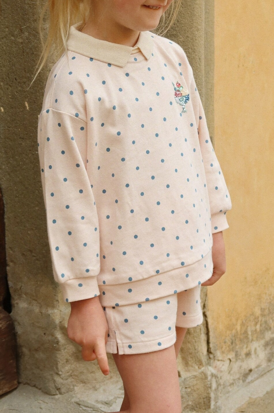 KONGES SLØJD Spotty girl's polka dot cotton polo with sequins Girl LIGHT PINK 3